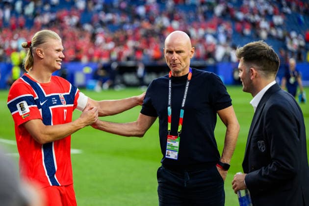 260616 Erling Braut Haaland and Head coach Stale Solbakken of Norway after the FIFA World Cup, WM, Weltmeisterschaft, Fussball 2026 group stage football match between Iraq and Norway on June 16, 2026 in Foxborough. Photo: Jon Olav Nesvold BILDBYRAN COP 217 VG0955 bbeng fotboll football soccer fotball vm fotbolls-vm fotball-vm fotbolls-vm 2026 fifa world cup 2026 norge norway iraq irak jubel