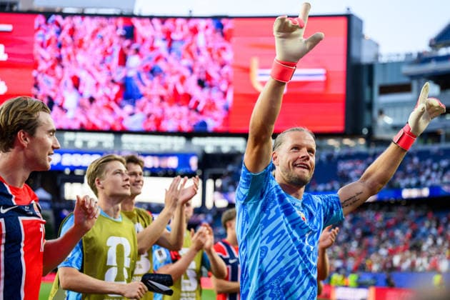260616 goalkeeper orjan Nyland of Norway after the FIFA World Cup, WM, Weltmeisterschaft, Fussball 2026 group stage football match between Iraq and Norway on June 16, 2026 in Foxborough. Photo: Jon Olav Nesvold BILDBYRAN COP 217 VG0955 bbeng fotboll football soccer fotball vm fotbolls-vm fotball-vm fotbolls-vm 2026 fifa world cup 2026 norge norway iraq irak jubel