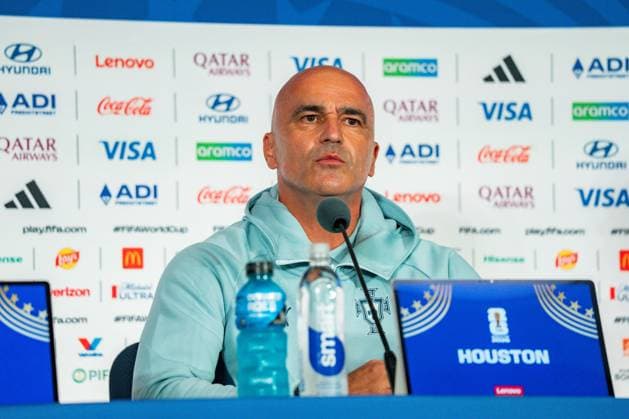 FIFA Fussball Weltmeisterschaft 2026, Gruppe K, Spiel 1, Portugal vs. DR Kongo, 17.06.2026 im NRG Stadium in Houton, Texas Pressekonferenz mit Bruno Fernandes und Roberto Martinez
