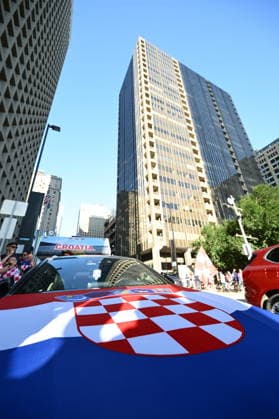 Dallas, 160626. Numerous Croatian fans gathered at the American-Croatian Friendship Parade, which started from Civic Garden to Ferris Plaza. The event was organized before the match of the Croatian national football team. Photo: Boris Kovacev CROPIX Copyright: xxBorisxKovacevx navijaci_dallas21-160626