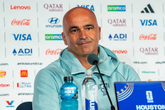 FIFA Fussball Weltmeisterschaft 2026, Gruppe K, Spiel 1, Portugal vs. DR Kongo, 17.06.2026 im NRG Stadium in Houton, Texas Pressekonferenz mit Bruno Fernandes und Roberto Martinez