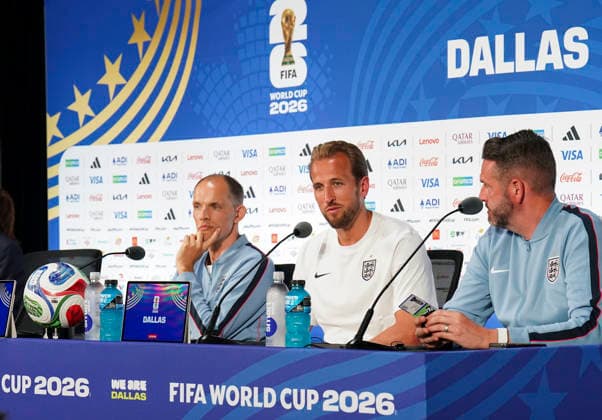 England v Croatia, FIFA World Cup, WM, Weltmeisterschaft, Fussball 2026 press conference, PK, Pressekonferenz England Head Coach Thomas Tuchel GER and England forward Harry Kane (9) during the MD-1 England Press Conference ahead of the England v Croatia FIFA WORLD CUP 2026 match, Dallas Stadium, Arlington, United States on 16 June 2026 Credit: Eleanor Hoad Every Second Media Editorial use only. All images are copyright Every Second Media Limited. No images may be reproduced without prior permission. Copyright: xIMAGO EveryxSecondxMediax ESM-2041-0001 EleanorxHoadx xEveryxSecondxMediax