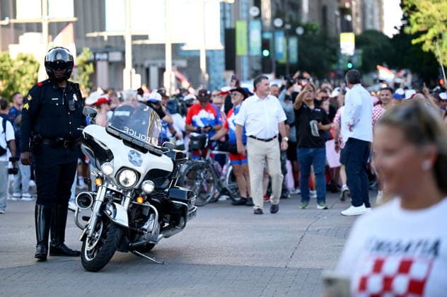 Dallas, 160626. Numerous Croatian fans gathered at the American-Croatian Friendship Parade, which started from Civic Garden to Ferris Plaza. The event was organized before the match of the Croatian national football team. Photo: Boris Kovacev CROPIX Copyright: xxBorisxKovacevx navijaci_dallas37-160626