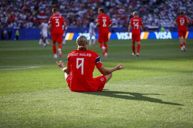 Iraq v Norway Group I - FIFA World Cup, WM, Weltmeisterschaft, Fussball 2026 FOXBOROUGH, MASSACHUSETTS - JUNE 16: Erling Haaland 9 of Norway celebrates scoring his team s first goal during the FIFA World Cup 2026 Group I match between Iraq and Norway at Boston Stadium on June 16, 2026 in Foxborough, Massachusetts. photo by Ayman Aref JNA Press MASSACHUSETTS Copyright: x xAymanxArefxMohamedxSaadxElxDinx xJNAxPressx