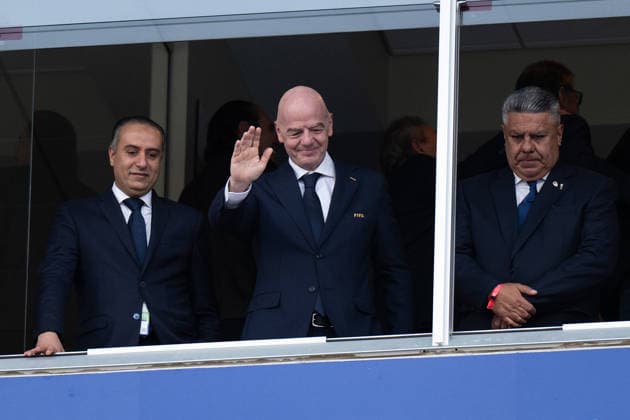 260616 FIFA president Giovanni Vincenzo Infantino in the stands during the FIFA World Cup, WM, Weltmeisterschaft, Fussball 2026 football match between Argentina and Algeria on June 16, 2026 in Kansas City. Photo: Joel Marklund BILDBYRAN kod JM JM0825 bbeng fotboll football soccer fotball vm fotbolls-vm fotball-vm fotbolls-vm 2026 fifa world cup 2026 argentina algeria algeriet