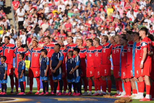 (260617) -- BOSTON, June 17, 2026 -- Players of Norway sing national anthem before the group I match between Norway and Iraq at the FIFA World Cup, WM, Weltmeisterschaft, Fussball 2026 at Boston Stadium in Boston, the United States, June 16, 2026. ) (SP)U.S.-BOSTON-FOOTBALL-FIFA WORLD CUP-GROUP I-NOR VS IRQ HuangxZongzhi 