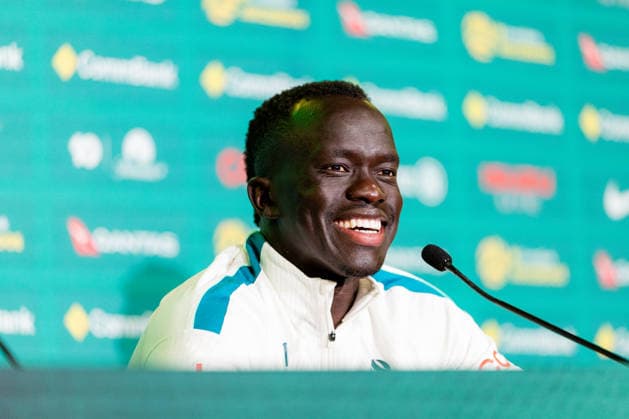 SOCCER AUSTRALIA TRAINING, Socceroos player Awer Mabil seen during a press conference, PK, Pressekonferenz at the Oakland Roots Sports Club in Alameda, California, United States, Tuesday, June 16, 2026. ( NO ARCHIVING Alameda California United States  Copyright: xJasonxHenryx 20260617119502145628