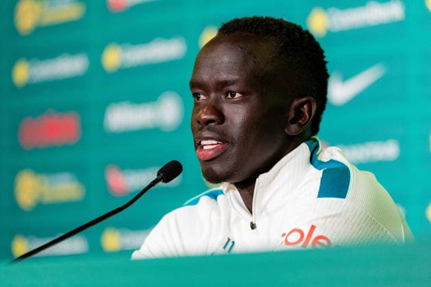 FIFA World Cup, WM, Weltmeisterschaft, Fussball 2026 - Australia press conference, PK, Pressekonferenz Australia s Awer Mabil speaks during a press conference at the Oakland Roots Sports Club in Alameda, California, USA, 16 June 2026. ALAMEDA California United States  Copyright: xJASONxHENRYx