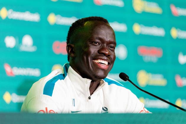 FIFA World Cup, WM, Weltmeisterschaft, Fussball 2026 - Australia press conference, PK, Pressekonferenz Australia s Awer Mabil speaks during a press conference at the Oakland Roots Sports Club in Alameda, California, USA, 16 June 2026. ALAMEDA California United States  Copyright: xJASONxHENRYx