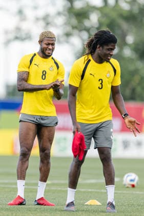 Kwasi Sibo of Ghana interacts with Caleb Yirenkyi of Ghana during the training session before the FIFA World Cup, WM, Weltmeisterschaft, Fussball game between Ghana and Panama at Centennial Park on June 16, 2026 in Toronto, Ontario, Canada  Copyright: xCurtisxWongx xSPPx Sportspressphoto_SPR168101