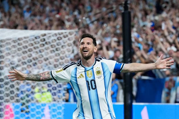 Lionel Messi of Argentina celebrates after scoring the team s second goal during a FIFA Men’s World Cup 2026 Group Stage football match between Argentina and Algeria at Kansas City Stadium, in Kansas City on June 16th 2026 (Photo by Alexandra Fechete SPP)  Copyright: xAlexandraxFechete SPPx Sportspressphoto_SPR168137