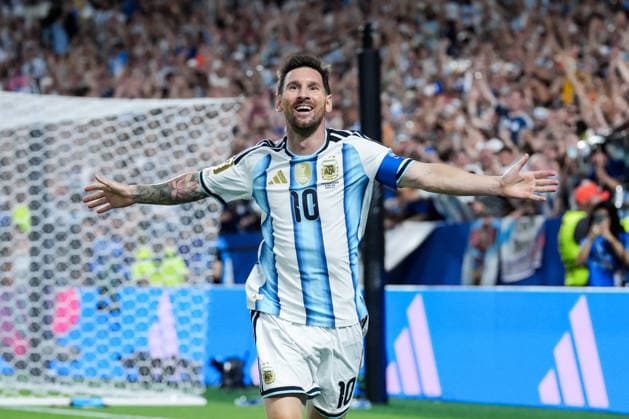 Lionel Messi of Argentina celebrates after scoring the team s second goal during a FIFA Men’s World Cup 2026 Group Stage football match between Argentina and Algeria at Kansas City Stadium, in Kansas City on June 16th 2026 (Photo by Alexandra Fechete SPP)  Copyright: xAlexandraxFechete SPPx Sportspressphoto_SPR168139