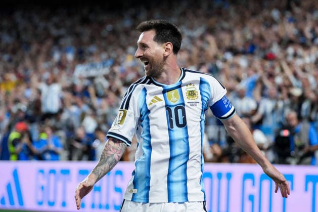 Lionel Messi of Argentina celebrates after scoring the team s second goal during a FIFA Men’s World Cup 2026 Group Stage football match between Argentina and Algeria at Kansas City Stadium, in Kansas City on June 16th 2026 (Photo by Alexandra Fechete SPP)  Copyright: xAlexandraxFechete SPPx Sportspressphoto_SPR168145