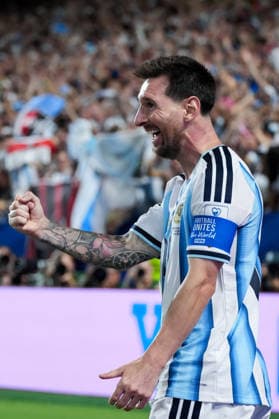 Lionel Messi of Argentina celebrates after scoring the team s second goal during a FIFA Men’s World Cup 2026 Group Stage football match between Argentina and Algeria at Kansas City Stadium, in Kansas City on June 16th 2026 (Photo by Alexandra Fechete SPP)  Copyright: xAlexandraxFechete SPPx Sportspressphoto_SPR168146