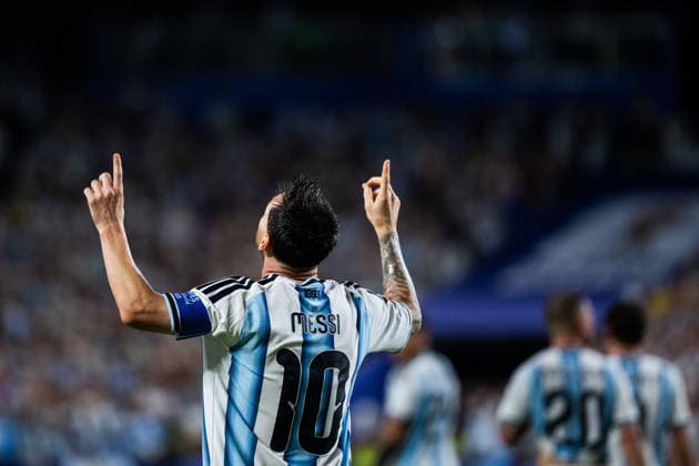 260616 Lionel Messi of Argentina celebrates after 3-0 during the FIFA World Cup, WM, Weltmeisterschaft, Fussball 2026 football match between Argentina and Algeria on June 16, 2026 in Kansas City. Photo: Joel Marklund BILDBYRAN kod JM JM0825 bbeng fotboll football soccer fotball vm fotbolls-vm fotball-vm fotbolls-vm 2026 fifa world cup 2026 argentina algeria algeriet celebration jubel