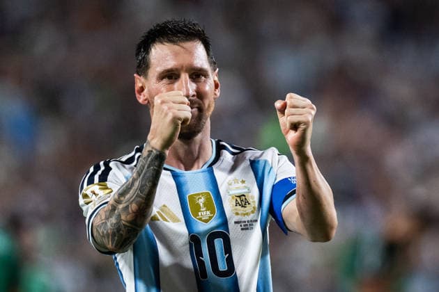 260616 Lionel Messi of Argentina celebrates after 3-0 during the FIFA World Cup, WM, Weltmeisterschaft, Fussball 2026 football match between Argentina and Algeria on June 16, 2026 in Kansas City. Photo: Joel Marklund BILDBYRAN kod JM JM0825 bbeng fotboll football soccer fotball vm fotbolls-vm fotball-vm fotbolls-vm 2026 fifa world cup 2026 argentina algeria algeriet celebration jubel