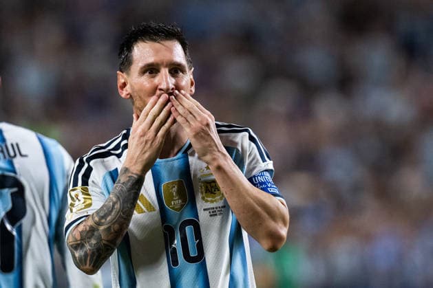 260616 Lionel Messi of Argentina celebrates after 3-0 during the FIFA World Cup, WM, Weltmeisterschaft, Fussball 2026 football match between Argentina and Algeria on June 16, 2026 in Kansas City. Photo: Joel Marklund BILDBYRAN kod JM JM0825 bbeng fotboll football soccer fotball vm fotbolls-vm fotball-vm fotbolls-vm 2026 fifa world cup 2026 argentina algeria algeriet celebration jubel