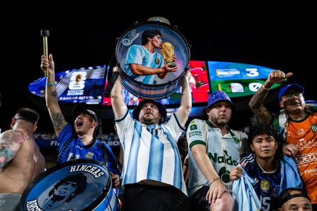 260616 Fans of Argentina celebrate during the FIFA World Cup, WM, Weltmeisterschaft, Fussball 2026 football match between Argentina and Algeria on June 16, 2026 in Kansas City. Photo: Joel Marklund BILDBYRAN kod JM JM0825 bbeng fotboll football soccer fotball vm fotbolls-vm fotball-vm fotbolls-vm 2026 fifa world cup 2026 argentina algeria algeriet celebration jubel publik spectators