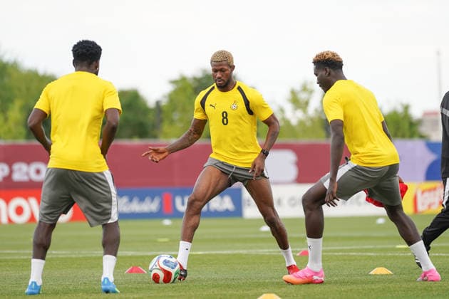 Ghana Training Day Ahead FIFA World Cup, WM, Weltmeisterschaft, Fussball Match Against Panama Kwasi Sibo 08 of Ghana national football team warms-up during the training day ahead the 2026 FIFA World Cup Group L match against Panama at Centennial Park. on June 16, 2026 in Toronto, Canada. (Photo by Leonardo Ramirez Eyepix Group) Copyright: xLeonardoxRamirezx xEyepixxGroupx LR16062026-03650