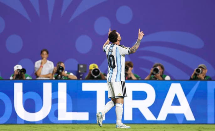 (260617) -- KANSAS CITY, June 17, 2026 -- Lionel Messi of Argentina celebrates his score during the group J match between Argentina and Algeria at the FIFA World Cup, WM, Weltmeisterschaft, Fussball 2026 at Kansas City Stadium in Kansas City, the United States, June 16, 2026. ) (SP)U.S.-KANSAS CITY-FOOTBALL-FIFA WORLD CUP-GROUP J-ARG VS ALG LixMing 