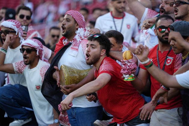 Austria v Jordan - FIFA World Cup, WM, Weltmeisterschaft, Fussball 2026 - Group J SANTA CLARA, UNITED STATES - JUNE 16: Fans wearing glasses with Palestinian flag gather prior to 2026 FIFA World Cup First Stage Group J match between Austria and Jordan at San Francisco Bay Area Stadium (Levi’s Stadium) in Santa Clara, California, United States on June 16, 2026. Tayfun Coskun Anadolu California United States. Editorial use only. Please get in touch for any other usage.  Copyright: x2026xAnadoluxTayfunxCoskunx