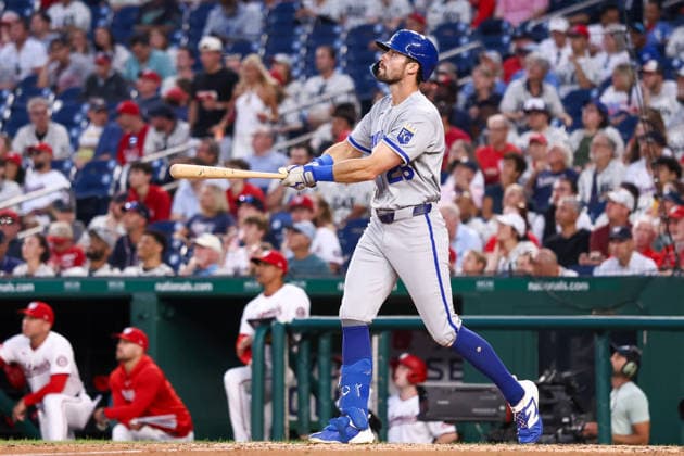 June 16, 2026, Washington D.C, District Of Columbia, United States: Washington, DC; Kansas City Royals center fielder Kameron Misner (26) watches his fly ball during the Major League Baseball game between the Washington Nationals and the Kansas City Royals at Nationals Park on Tuesday, June 16, 2026. The Nationals beat the Royals 6-4. MLB, Baseball Herren, USA Washington Nationals 6:4 Kansas City Royals  - ZUMAp258 20260616_znp_p258_040 Copyright: xStevexPrakopex
