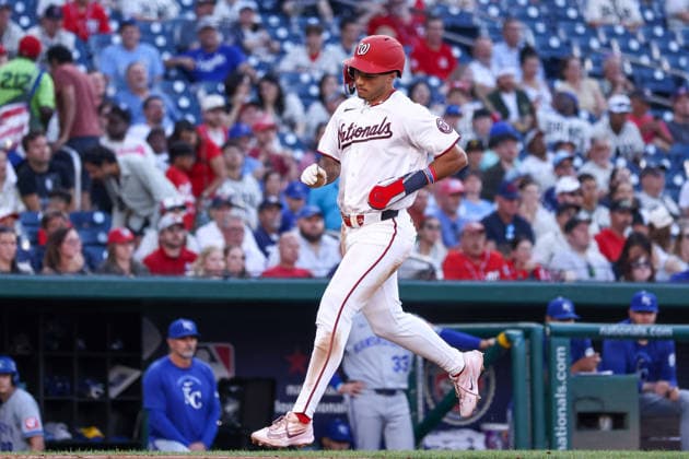 June 16, 2026, Washington D.C, District Of Columbia, United States: Washington, DC; Washington Nationals left fielder Daylen Lile (4) scores a run during the Major League Baseball game between the Washington Nationals and the Kansas City Royals at Nationals Park on Tuesday, June 16, 2026. The Nationals beat the Royals 6-4. MLB, Baseball Herren, USA Washington Nationals 6:4 Kansas City Royals  - ZUMAp258 20260616_znp_p258_053 Copyright: xStevexPrakopex