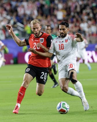 SOCCER - FIFA World Cup, WM, Weltmeisterschaft, Fussball 2026 SANTA CLARA,CALIFORNIA,USA,17.JUN.26 - SOCCER - FIFA World Cup 2026, group stage, Austria vs Jordan. Image shows Konrad Laimer (AUT) and Mousa Altamari (JOR).  GEPAxpictures xArminxRauthner