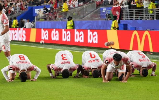 Austria v Jordan - FIFA World Cup, WM, Weltmeisterschaft, Fussball 2026 - Group J SANTA CLARA, UNITED STATES - JUNE 16: Ali Olwan (9) of Jordan celebrates with his teammates after scoring a goal during 2026 FIFA World Cup First Stage Group J match between Austria and Jordan at San Francisco Bay Area Stadium (Levi’s Stadium) in Santa Clara, California, United States on June 16, 2026. Tayfun Coskun Anadolu California United States. Editorial use only. Please get in touch for any other usage.  Copyright: x2026xAnadoluxTayfunxCoskunx