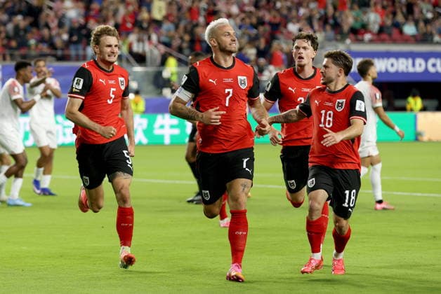 FIFA World Cup, WM, Weltmeisterschaft, Fussball 2026 - Group J - Austria vs Jordan Marko Arnautovic (C) of Austria celebrates after scoring his team s second goal during the FIFA World Cup 2026 group stage match Austria against Jordan, in San Francisco, USA, 16 June 2026. SAN FRANCISCO United States  Copyright: xBENJAMINxFANJOYx