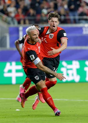SOCCER - FIFA World Cup, WM, Weltmeisterschaft, Fussball 2026 SANTA CLARA,CALIFORNIA,USA,17.JUN.26 - SOCCER - FIFA World Cup 2026, group stage, Austria vs Jordan. Image shows the rejoicing of Marko Arnautovic and Paul Wanner (AUT).  GEPAxpictures xArminxRauthner