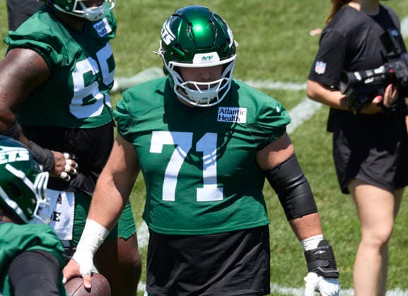 New York Jets offensive linemen Josh Myers (71) during minicamp at the Atlantic Health Jets Training Center, Florham Park, New Jersey on Tuesday June 16, 2026. CSM NFL, American Football Herren, USA 2026: New York Jets Minicamp June 16  - ZUMAc04_ 20260616_zma_c04_174 Copyright: xDuncanxWilliamsx