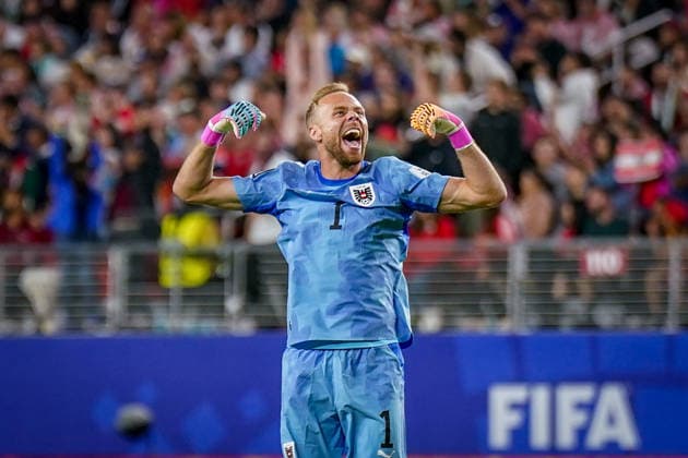 USA: Fußball FIFA World Cup, WM, Weltmeisterschaft, Fussball 2026 Gruppenphase Gruppe J Österreich vs Jordanien San Francisco Bay Area Stadium Levi™s Stadium (Santa Clara County, Kalifornien): Tor und Torjubel zum 2:1 Freude, Emotionen, Jubel bei Alexander Schlager (Österreich 1)