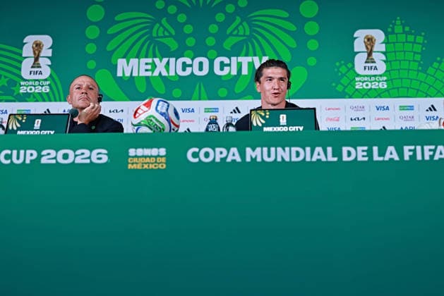 June 16, 2026, Mexico City, Mexico: Fabio Cannavaro, head coach of the Uzbekistan and player Eldor Shomurodov speaks during the press conference, PK, Pressekonferenz of Uzbekistan one day ahead of the FIFA World Cup, WM, Weltmeisterschaft, Fussball 2026 Group K match between Colombia and Uzbekistan at Mexico City Stadium on June 16, 2026 in Mexico City, Mexico. Photo: DiaEsportivo FIFA World Cup 2026, Press Conference Uzbekistan, Mexico City, Mexico  - ZUMAh208 20260616_zsp_h208_024 Copyright: xHeulerxAndreyx