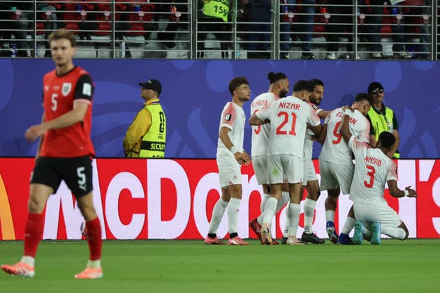 Jordanian players celebrate a goal during a Group J match at the 2026 FIFA World Cup, WM, Weltmeisterschaft, Fussball between Austria and Jordan at Levi s Stadium in Santa Clara, USA, 16 June 2026. FIFA World Cup 2026 : Gropu J - Austria vs. Jordan !ACHTUNG: NUR REDAKTIONELLE NUTZUNG!  Copyright: xMiguelxGutiérrezx GR3338 20260617-55020617523_1