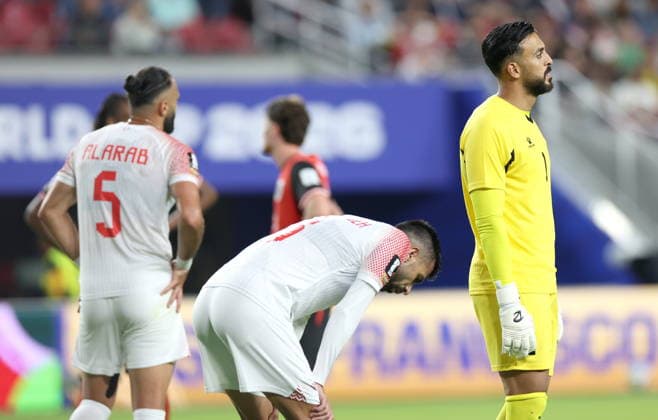 FIFA World Cup, WM, Weltmeisterschaft, Fussball 2026 - Group J - Austria vs Jordan Goalkeeper Yazeed Abulaila of Jordan and teammates react during the FIFA World Cup 2026 group stage match Austria against Jordan, in San Francisco, USA, 16 June 2026. SAN FRANCISCO United States  Copyright: xBENJAMINxFANJOYx