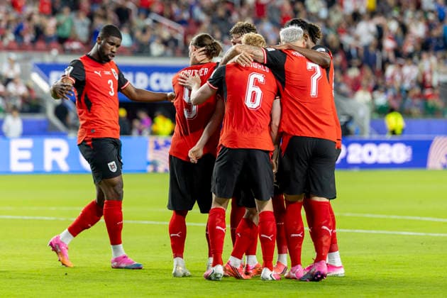 SANTA CLARA, CA - JUNE 16: Austria celebrates a Jordan own goal during the FIFA World Cup, WM, Weltmeisterschaft, Fussball 2026 Group J match between Austria and Jordan on June 16, 2026 at the San Francisco Bay Area Stadium in Santa Clara, CA.(Photo by Bob Kupbens Icon Sportswire) SOCCER: JUN 16 FIFA World Cup 26 Group J - Austria vs Jordan EDITORIAL USE ONLY Icon260616052