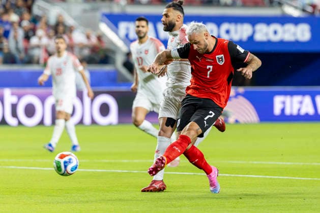 SANTA CLARA, CA - JUNE 16: Marko Arnautovic 7 of Austria shoots during the FIFA World Cup, WM, Weltmeisterschaft, Fussball 2026 Group J match between Austria and Jordan on June 16, 2026 at the San Francisco Bay Area Stadium in Santa Clara, CA.(Photo by Bob Kupbens Icon Sportswire) SOCCER: JUN 16 FIFA World Cup 26 Group J - Austria vs Jordan EDITORIAL USE ONLY Icon260616061