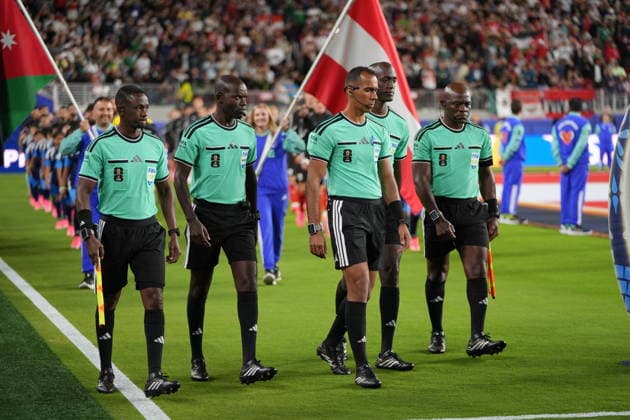 Austria vs Jordan - FIFA World Cup, WM, Weltmeisterschaft, Fussball 2026 - Group J SANTA CLARA, UNITED STATES - JUNE 16:Referees enter the field for the 2026 FIFA World Cup First Stage Group J match between Jordan and Austria at the San Francisco Bay Area Stadium (Levi’s Stadium) in Santa Clara, California, United States on June 16, 2026. Tayfun Coskun Anadolu California United States. Editorial use only. Please get in touch for any other usage.  Copyright: x2026xAnadoluxTayfunxCoskunx