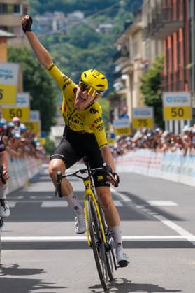 SONDRIO, ITALY - JUNE 17: DE VRIES Femke 112 of Team Visma Lease a Bike wins 1st stage on June 16, 2026 in Sondrio, Italy.