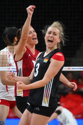 Germany v China - FIVB Women s Volleyball Nations League ANKARA, TURKIYE - JUNE 17: Annie Cesar (3) and Pia Timmer (11) of Germany celebrate after scoring a point during the 2026 FIVB Women s Volleyball Nations League second stage match between Germany and China at the Ankara Sports Hall, in Ankara, Turkiye, on June 17, 2026. Akin Celiktas Anadolu Ankara Turkey. Editorial use only. Please get in touch for any other usage.  Copyright: x2026xAnadoluxAkinxCeliktasx