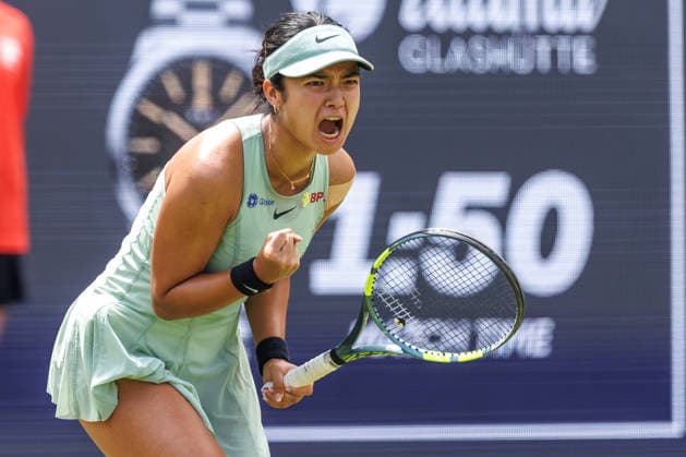 Berlin, 15.06.26, Tennis: VANDA Pharmaceuticals BERLIN TENNIS OPEN 2026 im Steffi-Graf-Stadion. Damen, Einzel. D. Vekic (CRO) vs A. Eala (PHI). Alexandra Eala jubelt ueber ihren Sieg. VANDA Pharmaceuticals BERLIN TENNIS OPEN 2026