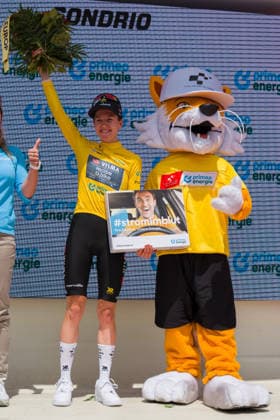 SONDRIO, ITALY - JUNE 17: DE VRIES Femke 112 of Team Visma Lease a Bike Leader on June 16, 2026 in Sondrio, Italy.