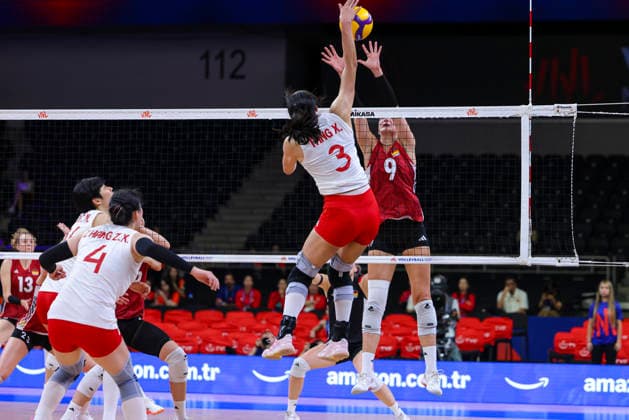 Germany v China - Volleyball Nations League 2026 Ankara Stage Xin Tang 3 of Team China plays at the net during the FIVB Volleyball Nations League (VNL) match between Germany and China at the Ankara Arena in Ankara, Turkey, on June 17, 2026. Ankara Turkey  Copyright: xÃ‡aÄülarxOskayx originalFilename:oskay-volleyba260617_npcC7.jpg