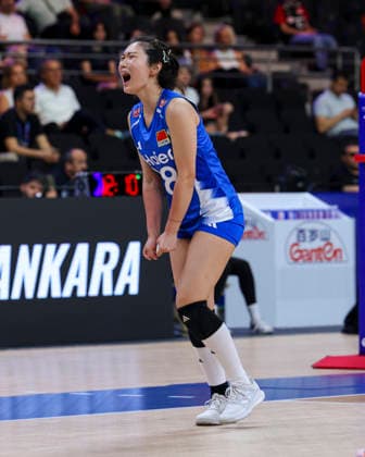 Germany v China - Volleyball Nations League 2026 Ankara Stage Mengjie Wang, number 18, celebrates after scoring a point during the FIVB Volleyball Nations League match between Germany and China at the Ankara Arena in Ankara, Turkey, on June 17, 2026. Ankara Turkey  Copyright: xÃ‡aÄülarxOskayx originalFilename:oskay-volleyba260617_npPFq.jpg