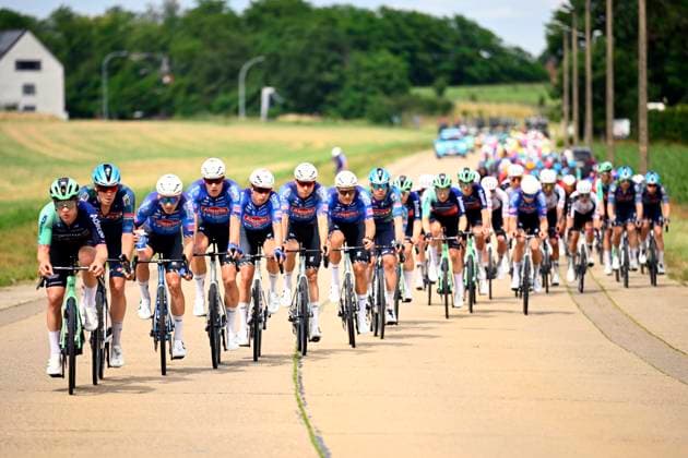 Baloise Belgium Tour 2026 Stage 1 SCHERPENHEUVEN-ZICHEM, BELGIUM - JUNE 17 : Pedersen Rasmus Sojberg (DEN) of Decathlon CMA CGM Team leading the peloton during stage 1 of the 95th edition of Baloise Tour of Belgium an UCI ProSeries 2.Pro cycling road race stage for Men Elite of 187.9 km with start in Scherpenheuven-Zichem and finish in Scherpenheuven-Zichem on June 17, 2026 in Scherpenheuven-Zichem, Belgium, 17 06 2026 ( Motordriver Stephan Boone - Scherpenheuven-Zichem Belgium  Copyright: xTomasxSiskx