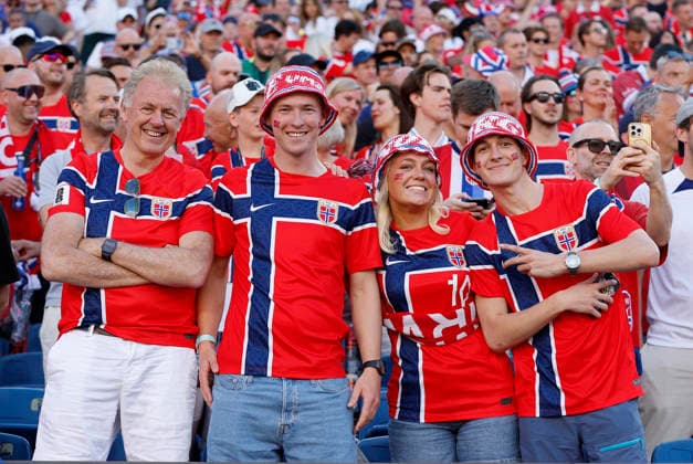 FOXBOROUGH, MA - JUNE 16: Fans of Norway during the FIFA World Cup, WM, Weltmeisterschaft, Fussball 2026 Group I match between Iraq and Norway on June 16, 2026, at Boston Stadium in Foxborough, MA. (Photo by M. Anthony Nesmith Icon Sportswire) SOCCER: JUN 16 FIFA World Cup 26 Group I - Iraq vs Norway EDITORIAL USE ONLY Icon26061654