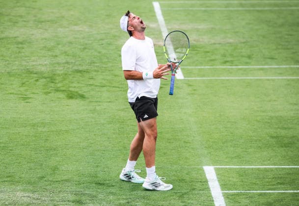 ATP, Tennis Herren Men s Tournament, Elm Park Golf & Sports Club, Dublin 17 6 2026 Round of 16 Conor Gannon vs Grigor Dimitrov Conor Gannon of Ireland reacts during the match Conor Gannon reacts during the match 17 6 2026  Copyright: x INPHO TomxMaherx RDR_6100