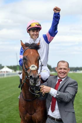 17.06.2026, Ascot, Windsor, GBR - Limestone with Dylan Browne McMonagle up after winning the Queen s Vase. Ascot racecourse. (Pferd, Jockey, Limestone, McMonagle, Sieg) 260617D545ROYAL_ASCOT.JPG