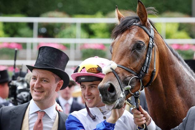 17.06.2026, Ascot, Windsor, GBR - Limestone with Dylan Browne McMonagle after winning the Queen s Vase. Ascot racecourse. (Pferd, Jockey, Limestone, McMonagle, Sieg) 260617D547ROYAL_ASCOT.JPG